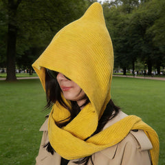 Hoce women's hooded scarf yellow adds stylish warmth.