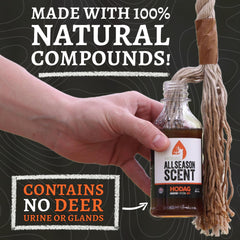 HODAG AllSeason Scent mock-scrape scene highlights versatile year-round lure for whitetails.