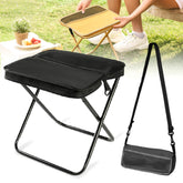 Hoehew portable stool in black folded for easy backpack carry.