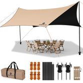 HOEYITO camping tarp with poles provides a stable shelter for quick outdoor setup.