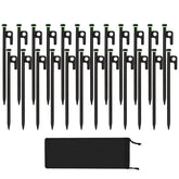 HOLANHING 24Pcs tent stakes packaging shows bulk camping kit for multi-tent setups and savings.