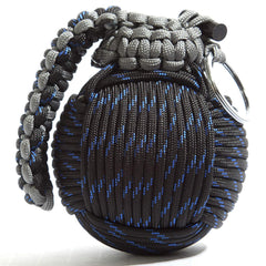 Holtzman's Gorilla Survival paracord grenade in blue and black for emergency readiness