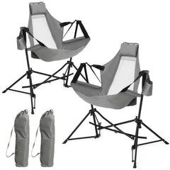 HOMEFUN hammock camping chair open with stand for easy outdoor seating.