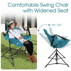 HOMEFUN hammock chair in blue showing swinging position for relaxed lounging.