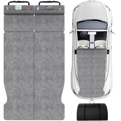 HOMEYA memory foam mattress folded in Tesla Model Y trunk for compact travel.