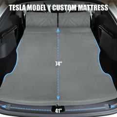 HOMEYA memory foam mattress unfolded to reveal roomy sleeping area in Model Y.