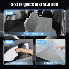 HOMEYA mattress shown with headrest straps securing the surface for safe travel.