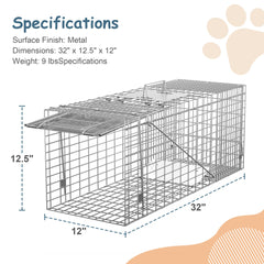 HomGarden 32-inch live animal trap interior with external trigger proves precise size targeting.