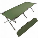 HOMSUPPLIE'S folding camping cot in green, quick setup for outdoor comfort.