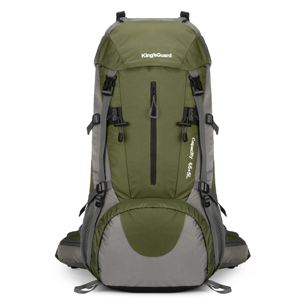 HongXingHai 70L backpack front view showcases rugged exterior for outdoor adventures.