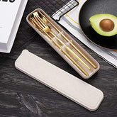 HonHeam four-piece portable tableware in gold, ideal for daily dining.
