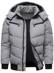 HOOD CREW men's winter coat removable hood detail for versatile styling