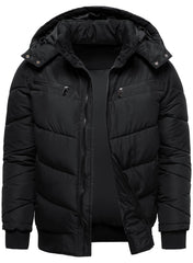 HOOD CREW men's winter parka back view highlights sleek silhouette and practical pockets.