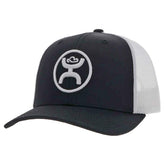 HOOEY O Classic 6-Panel Trucker Hat front view in black/white with logo
