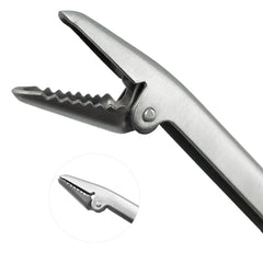 Saltwater-resistant stainless steel hook remover with serrated jaws