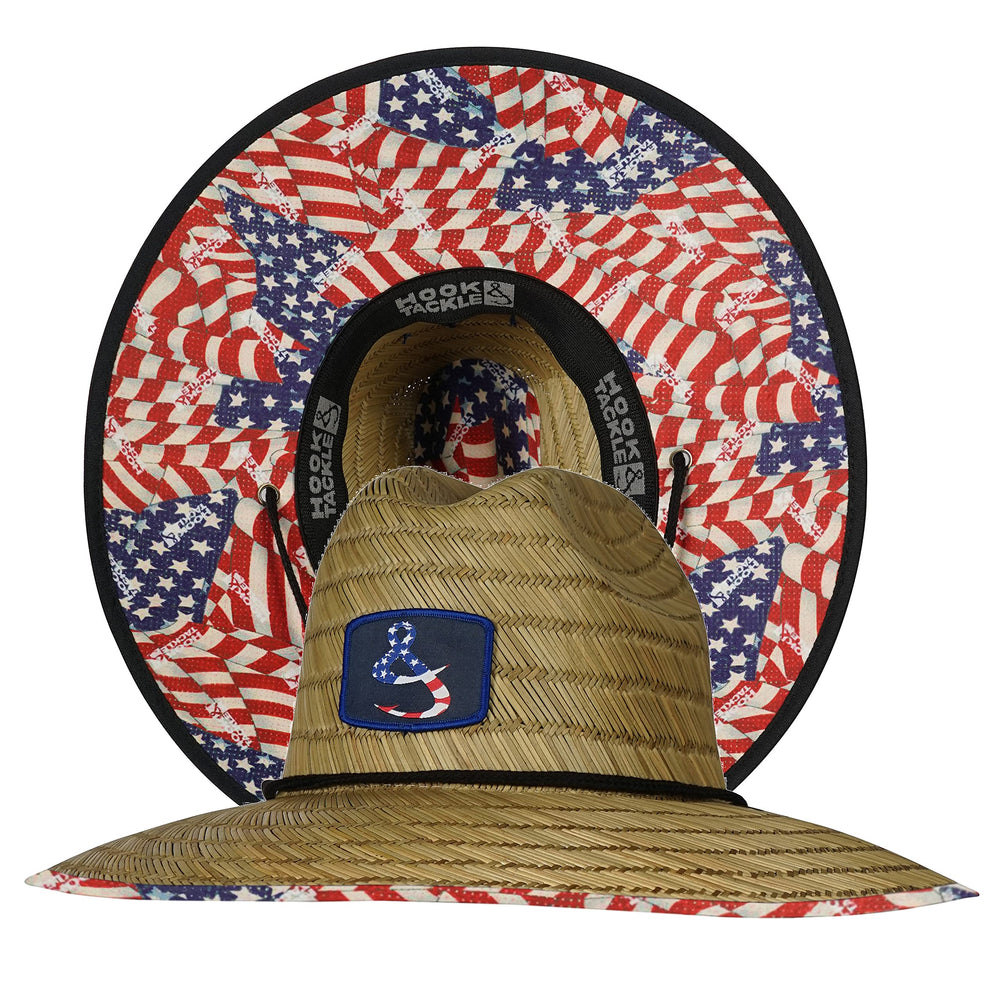 Hook & Tackle American Lifeguard straw hat with front patch for sun protection