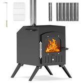 HOPUBUY wood stove front view delivering compact tent warmth.