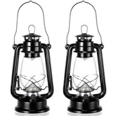 Hortsun 12-inch vintage LED hurricane lanterns front view with warm glow for cozy outdoor evenings.