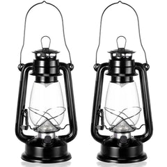 Hortsun 12-inch vintage LED hurricane lanterns front view with warm glow for cozy outdoor evenings.