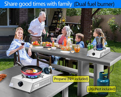 Horynar propane stove 12,000 BTU heat output for fast boiling during camping trips.