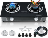 Horynar propane stove 2 burners on table for outdoor cooking versatility.