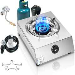 Horynar propane stove single burner setup showing compact outdoor cooking readiness.