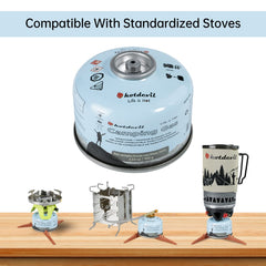 Hotdevil isobutane-propane blend fuel canister for all-season cooking.