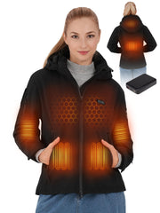 HOTHUGZ women's heated jacket front view with waterproof shell for winter warmth.