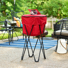Household Essentials standing ice cooler red, side view, portable setup for tailgates