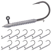 Front view of Hover Rig Jig Heads 12-Pack showing front spike and dual bait keeper across size range 1/32oz to 3/0 1/8oz