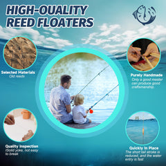 Close-up of handmade reed fishing floats