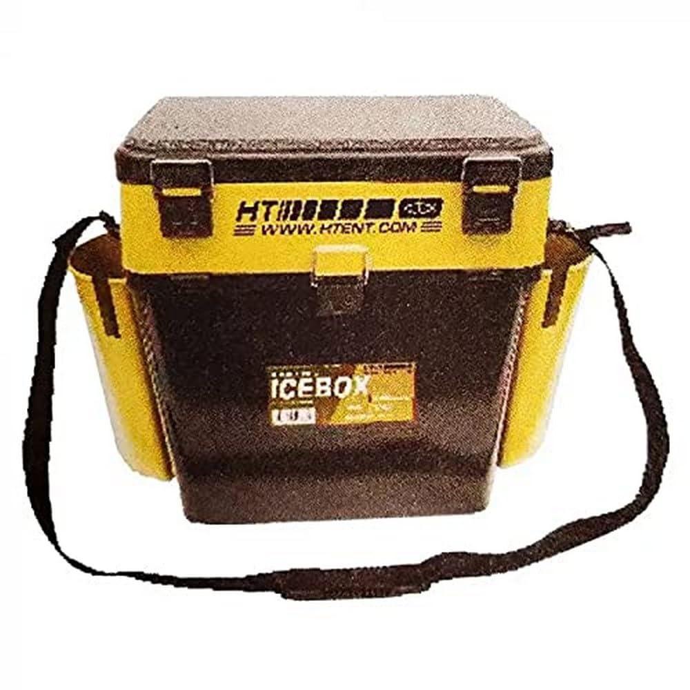 HT Enterprise SBIX-5 Siberian Deluxe Ice Box with padded seat and organized ice fishing gear.