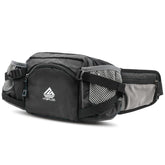 HTZPLOO fanny pack with water bottle holder, side view, hands-free convenience on hikes.