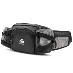 HTZPLOO fanny pack with water bottle holder, side view, hands-free convenience on hikes.