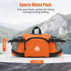 HTZPLOO orange waist bag front view highlights adjustable strap convenience