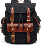 HuaChen Vintage Heavy-Duty Canvas Backpack front view highlights durable waxed canvas for everyday travel.