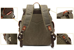 HuaChen Vintage Heavy-Duty Canvas Backpack laptop sleeve shows padded 15.6-inch protection for devices.