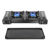 HuaShuani double burner stove front view shows dual burners for versatile cooking.