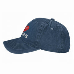 Back-strap view of huesdeaw I Love Boobies hat showing adjustable fit