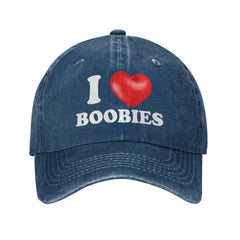 huesdeaw I Love Boobies hat navy blue front view for everyday casual wear