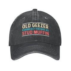 huesdeaw old geezer hat side view, adjustable strap for perfect fit.