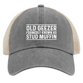 Huesdeaw Old Geezer Stud Muffin Hat front view showing vintage vibe