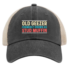 huesdeaw old geezer stud muffin trucker hat for bold outdoorsy style