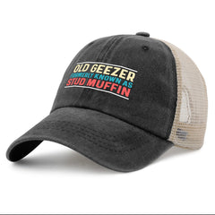 huesdeaw washed denim trucker cap with vintage look and breathable comfort