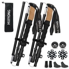 HUINING hiking poles with cork handle folded for easy travel and storage.