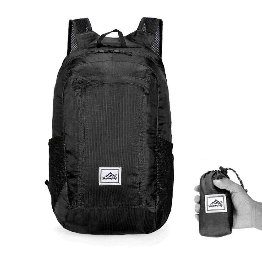 HUIOP backpack folded compact fits pocket for easy travel.