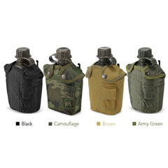 Two metal clips attach the HUIOP canteen securely to a waist belt.