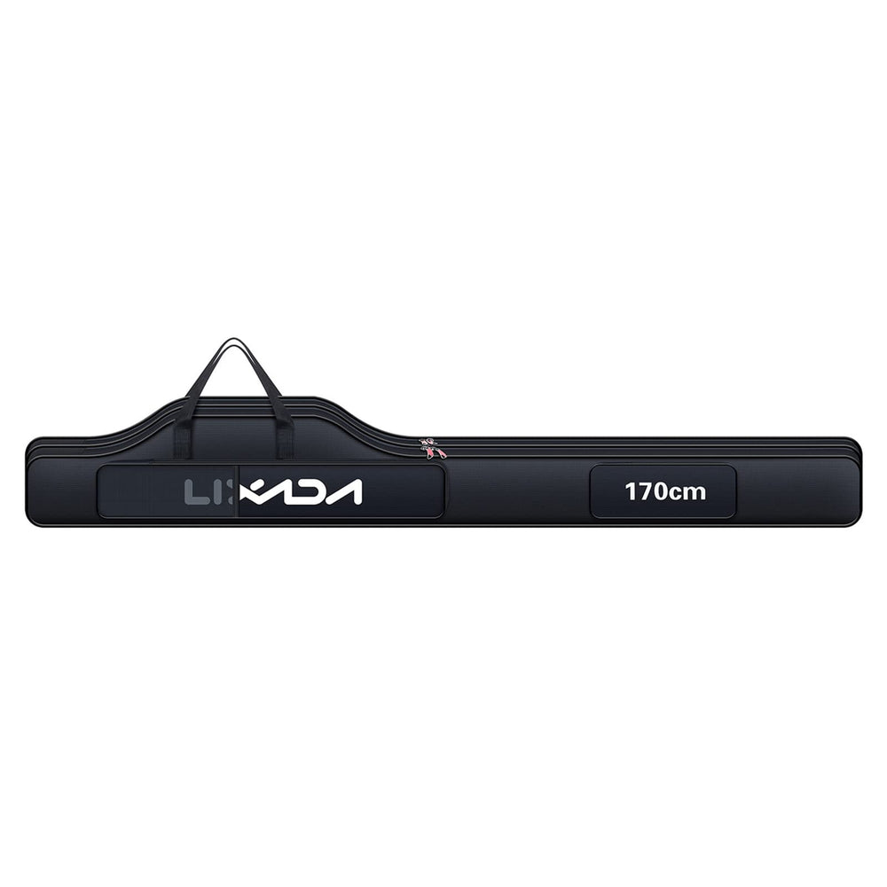 HUIOP fishing rod bag overall view showing organized storage and travel-ready design.
