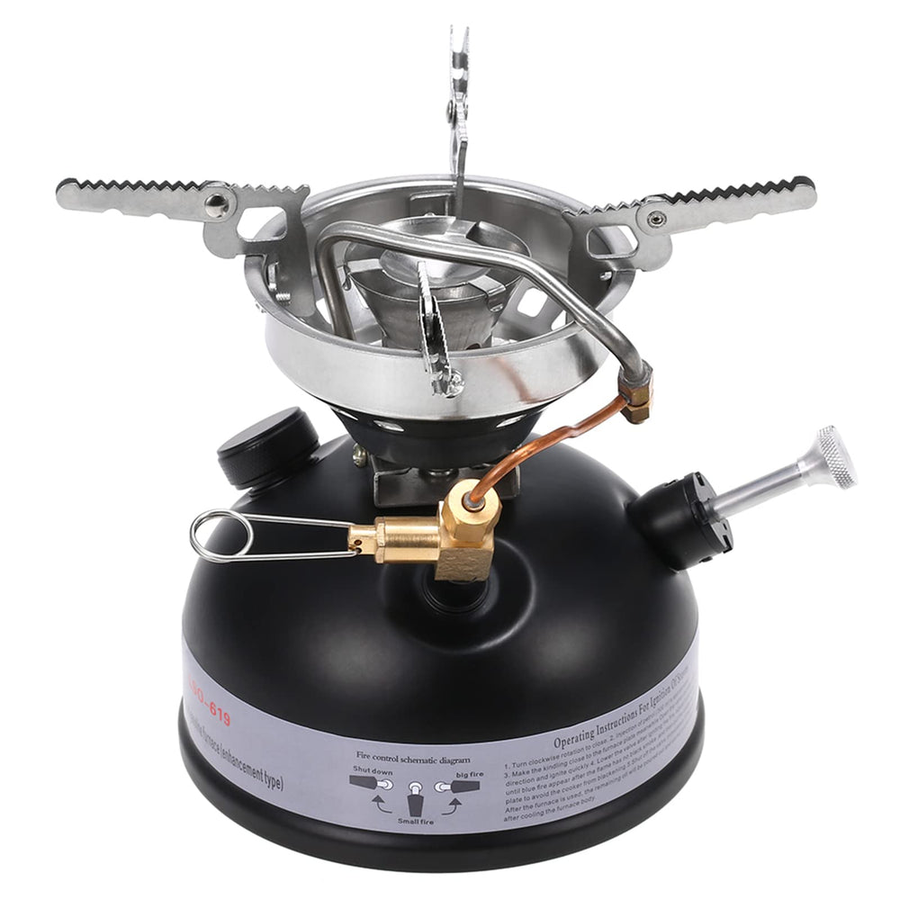 HUIOP gasoline stove compact assembly shows fast setup for trail meals
