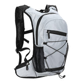 Front view of HUIOP hydration backpack with reflective fabric for high visibility.